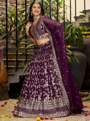 Attractive Wine Silk Embroidered Bridesmaids Lehenga Choli