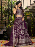Attractive Wine Silk Embroidered Bridesmaids Lehenga Choli