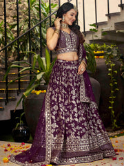 Attractive Wine Silk Embroidered Bridesmaids Lehenga Choli