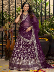 Attractive Wine Silk Embroidered Bridesmaids Lehenga Choli