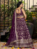 Attractive Wine Silk Embroidered Bridesmaids Lehenga Choli