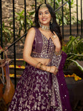 Attractive Wine Silk Embroidered Bridesmaids Lehenga Choli
