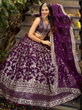 Attractive Wine Silk Embroidered Bridesmaids Lehenga Choli
