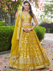Alluring Yellow Silk Embroidered Haldi Wear Lehenga Choli