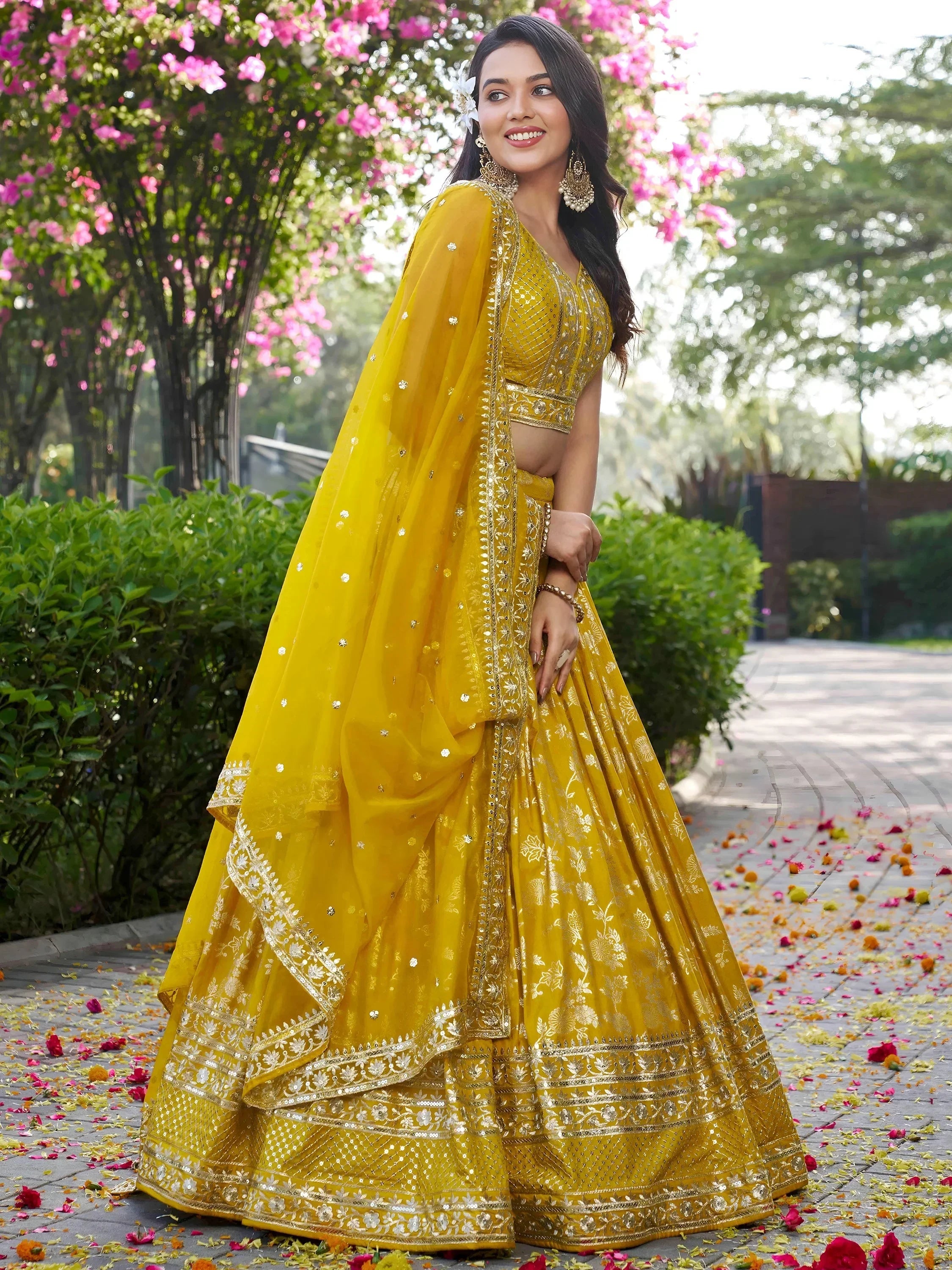 Alluring Yellow Silk Embroidered Haldi Wear Lehenga Choli