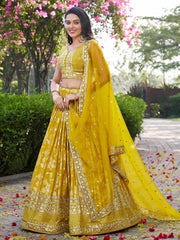 Alluring Yellow Silk Embroidered Haldi Wear Lehenga Choli