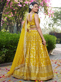 Alluring Yellow Silk Embroidered Haldi Wear Lehenga Choli