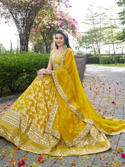 Alluring Yellow Silk Embroidered Haldi Wear Lehenga Choli