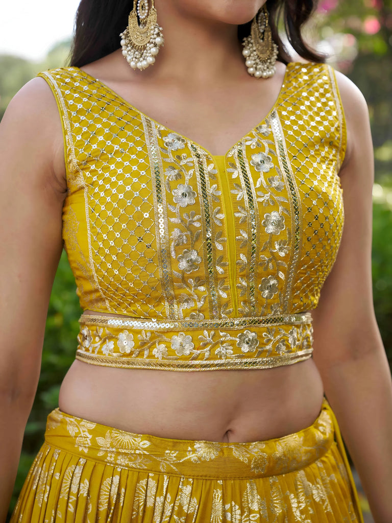 Alluring Yellow Silk Embroidered Haldi Wear Lehenga Choli