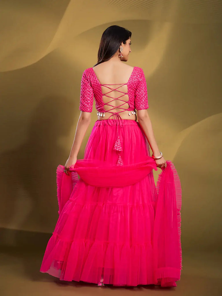 Sparkle Pink Sequins Work Soft Net Reception Wear Lehenga Choli