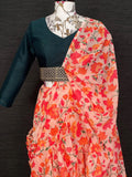 Beautiful Peach Georgette Floral Printed Saree With Blouse