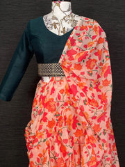 Beautiful Peach Georgette Floral Printed Saree With Blouse