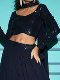 Exquisite Navy Blue Sequins Georgette Party Wear Lehenga Choli
