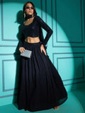 Exquisite Navy Blue Sequins Georgette Party Wear Lehenga Choli