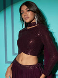 Magnificent Wine Sequins Work Georgette Wedding Lehenga Choli