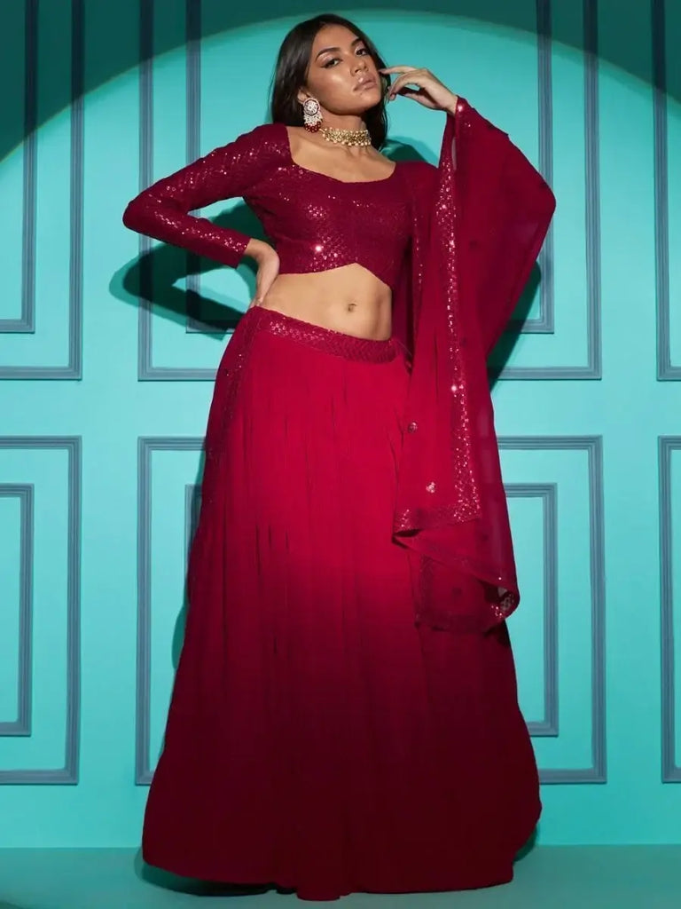 Marvelous Red Sequins Work Georgette Reception wear Lehenga Choli