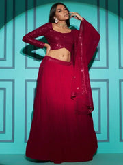 Marvelous Red Sequins Work Georgette Reception wear Lehenga Choli