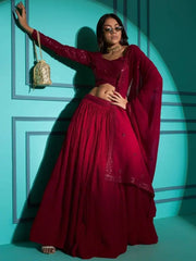 Marvelous Red Sequins Work Georgette Reception wear Lehenga Choli