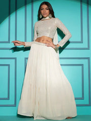 Enthralling Pearl White Sequins Work Georgette Lehenga Choli