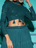 Fascinating Teal Blue Georgette Lehenga With Sequins Choli