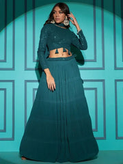 Fascinating Teal Blue Georgette Lehenga With Sequins Choli