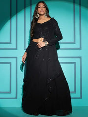 Magnificent Black Georgette Party Wear Lehenga With Sequins Choli