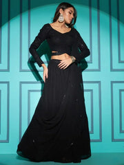 Magnificent Black Georgette Party Wear Lehenga With Sequins Choli