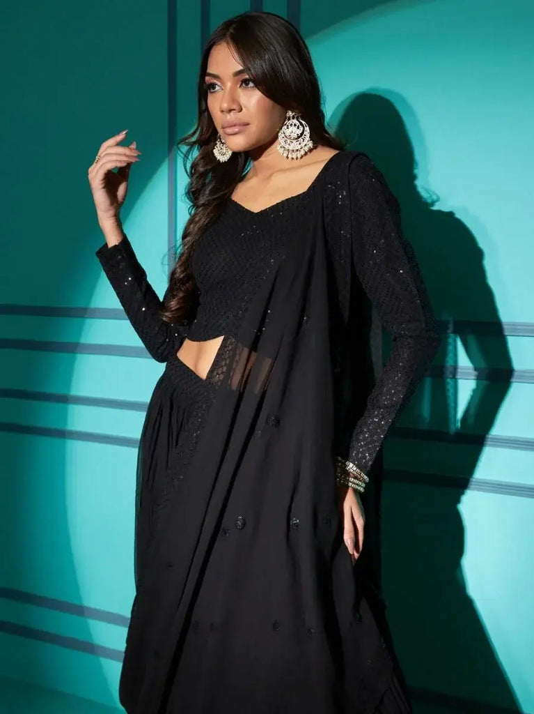 Magnificent Black Georgette Party Wear Lehenga With Sequins Choli