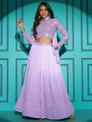 Phenomenal Lavender Sequins Work Georgette Bridesmaid Lehenga Choli