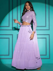 Phenomenal Lavender Sequins Work Georgette Bridesmaid Lehenga Choli