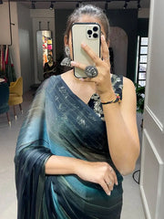 Magnificent Grey Shaded Zari Rangoli Silk Party Wear Saree With Blouse