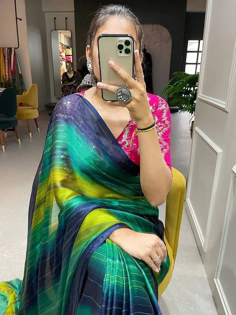 Winsome Navy Blue Shaded Zari Rangoli Silk Party Wear Saree