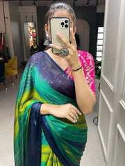 Winsome Navy Blue Shaded Zari Rangoli Silk Party Wear Saree