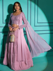 Sumptuous Pink Sequins Georgette Wedding Wear Lehenga Choli