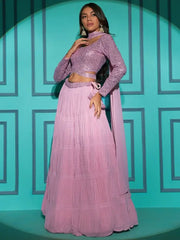 Sumptuous Pink Sequins Georgette Wedding Wear Lehenga Choli