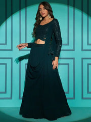 Wondrous Green Georgette Engagement Wear Lehenga With Sequins Choli