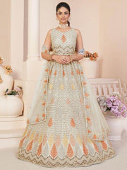 Gorgeous Off-White Sequins Net Traditional Lehenga Choli With Dupatta