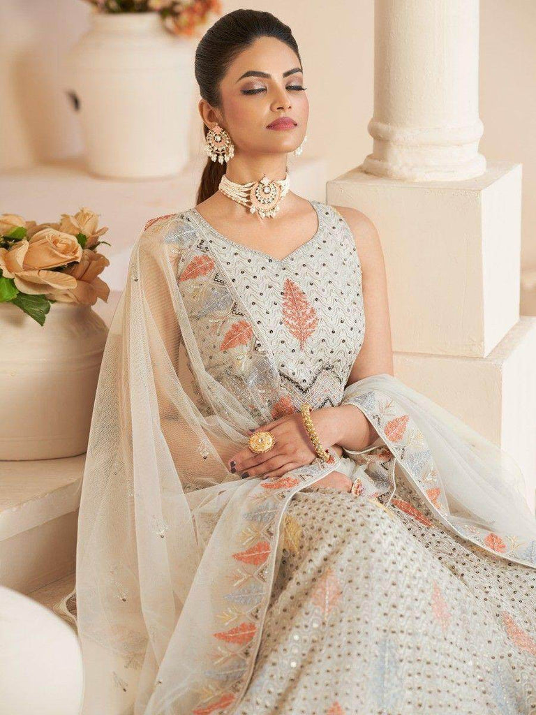 Gorgeous Off-White Sequins Net Traditional Lehenga Choli With Dupatta