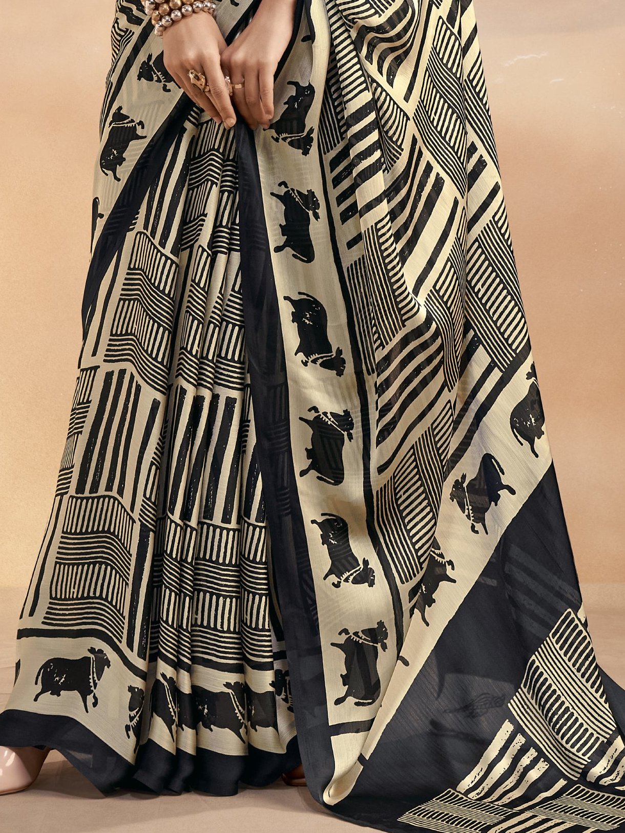 Classy Black Digital Printed Satin Casual Wear Saree With Blouse