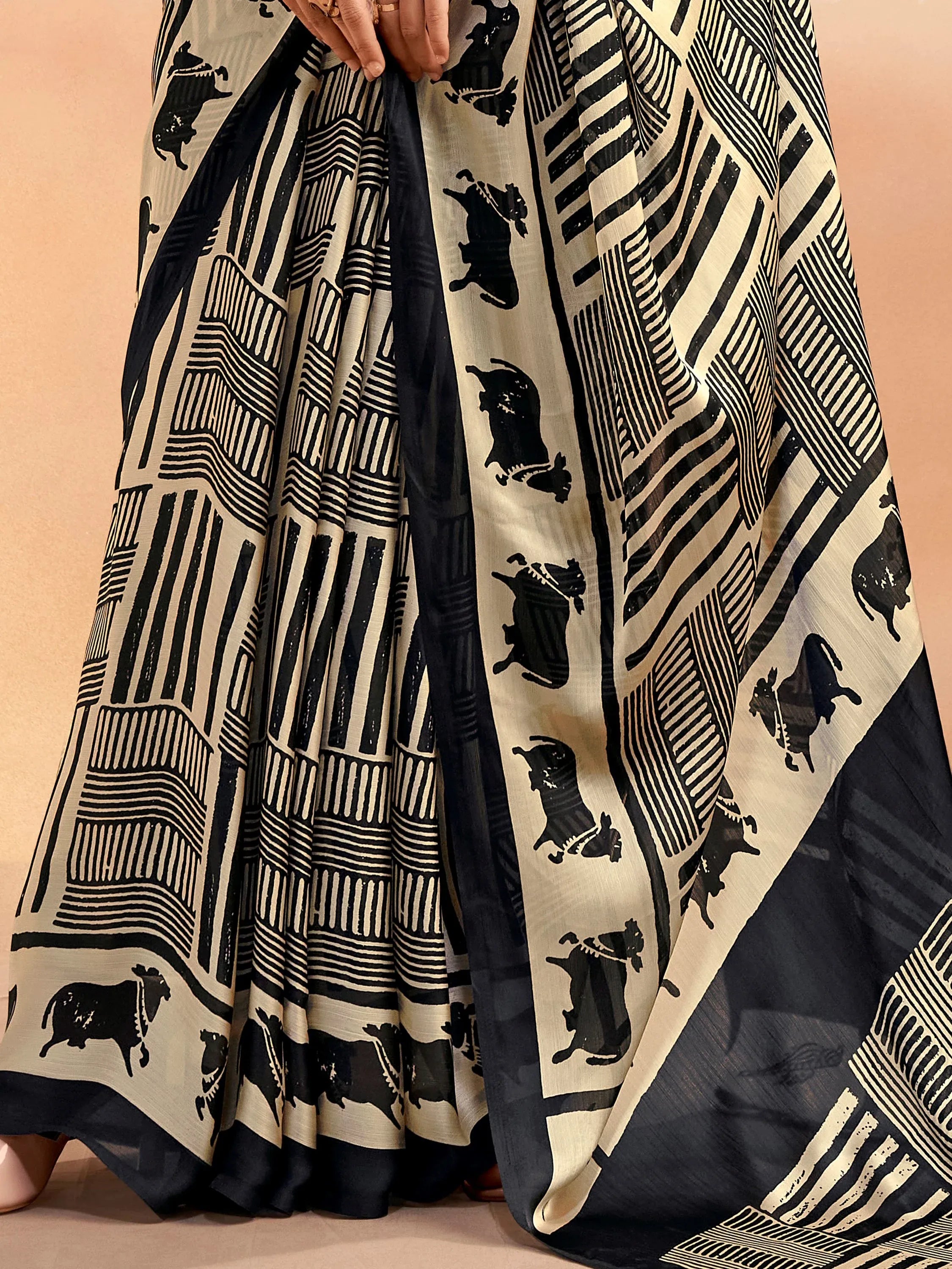 Classy Black Digital Printed Satin Casual Wear Saree With Blouse