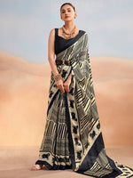 Classy Black Digital Printed Satin Casual Wear Saree With Blouse