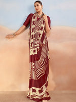 Enchanting Maroon Printed Satin Festive Wear Saree With Blouse