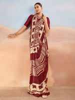 Enchanting Maroon Printed Satin Festive Wear Saree With Blouse