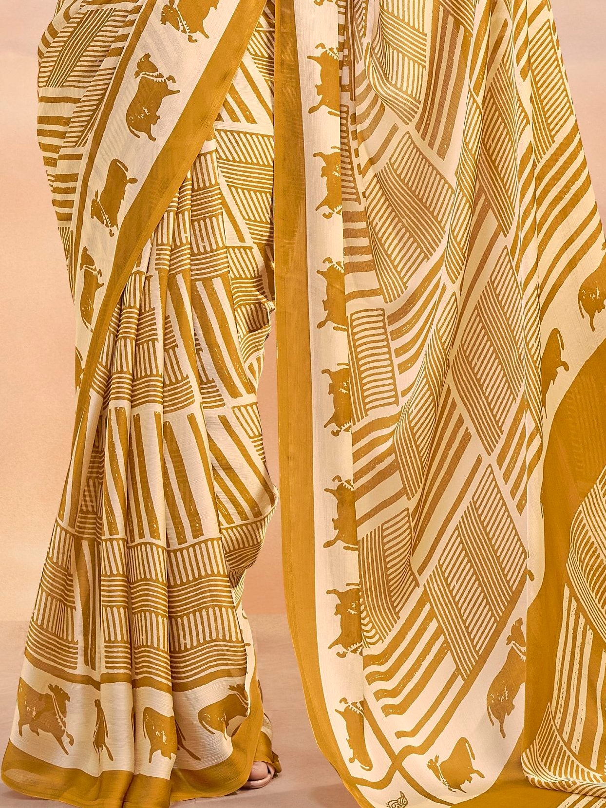 Regal Mustard Yellow Printed Satin Daily Wear Saree With Blouse