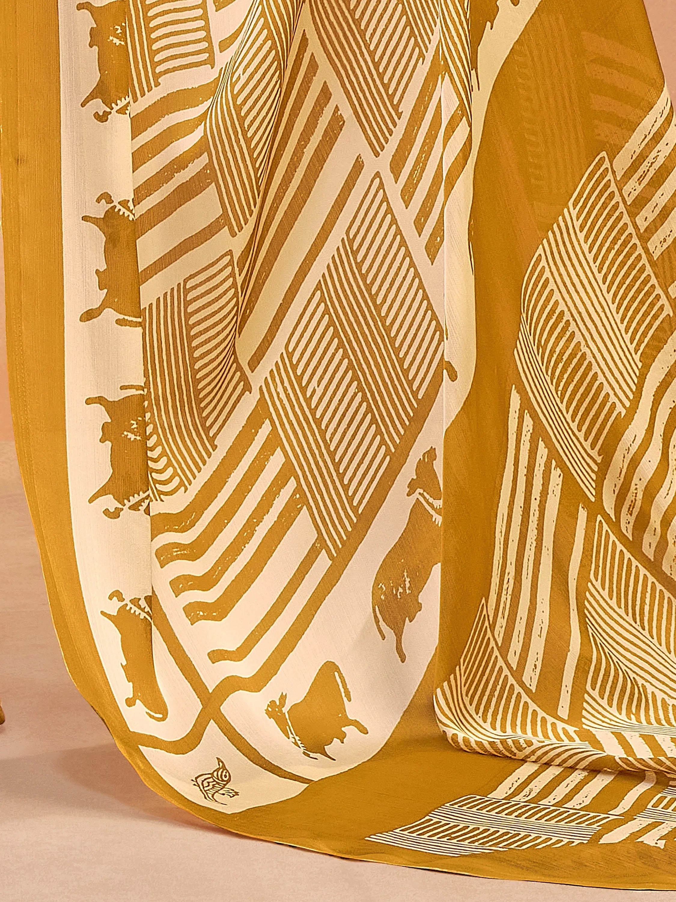 Regal Mustard Yellow Printed Satin Daily Wear Saree With Blouse