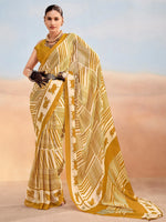 Regal Mustard Yellow Printed Satin Daily Wear Saree With Blouse