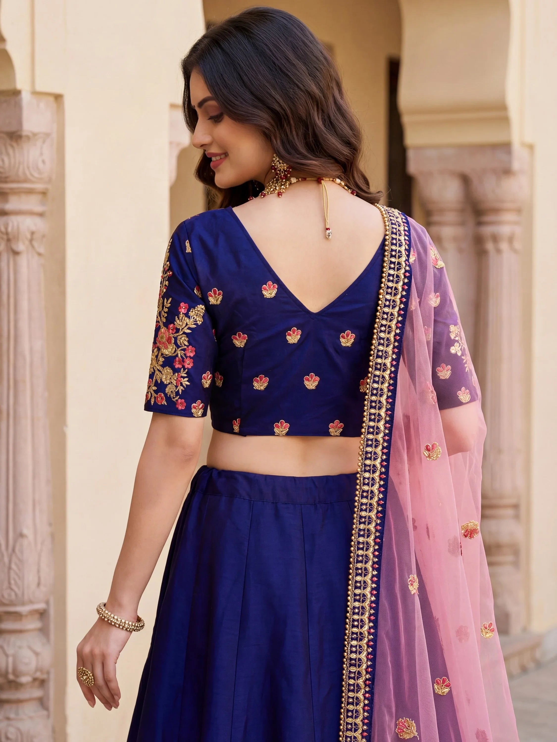 Fabulous Navy Blue Embroidered Silk Festival Wear Lehenga Choli