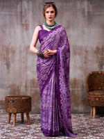 Dazzling Lavender Printed Satin Casual Wear Saree With Blouse
