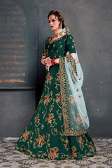 Green Embroidered Taffeta Silk Bridal Lehenga Choli
