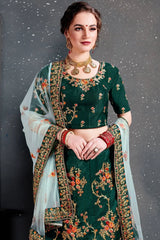 Green Embroidered Taffeta Silk Bridal Lehenga Choli